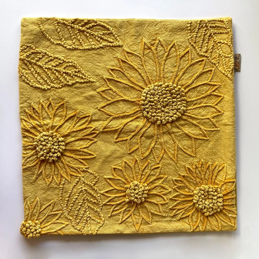 Set of 2 Devi Designs Yellow Sunflower Cotton Pillow Covers Cottagecore Colorful